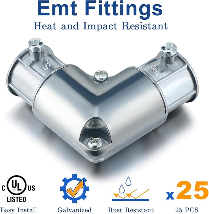 Gisafai 5 Pcs EMT Conduit Fittings Inside Corner Pull Elbow, EMT 90 Degree Metal Conduit Capped Corner Coupling, Combo Head Set Screw, Zinc Die Cast, Silver (1/2 Inch)
