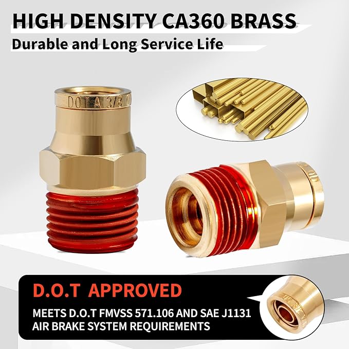1/4 Brass Push to Connect Fittings 1/4" OD x 1/8" NPT Thread Male DOT Approved Air Brake Quick Connect Fittings Air Line Suspension Kit for Truck Trailers and Air System 2Pcs