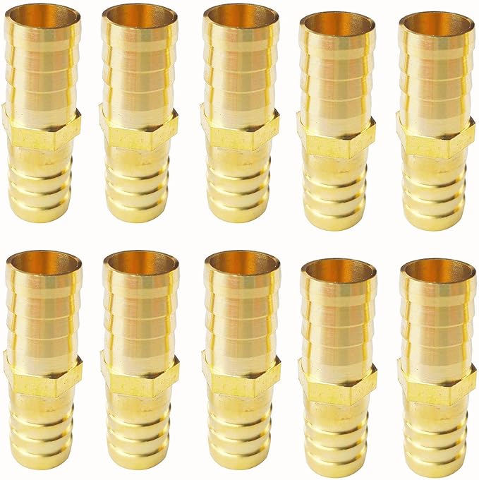 10PCs 5/8" Brass Hose Barb Fitting Straight Shape Barbed Splicer Mender Union Fitting for Oil Water Air