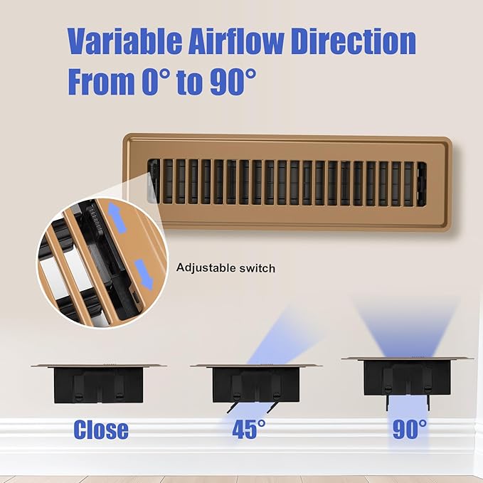 2x12 Floor Register, 2 Pack Floor Vent Covers, Adjustable Steel Air Supply Register Vent Covers Grill, Rust-Proof Vent Covers for Home Floor and Sideall, Brown
