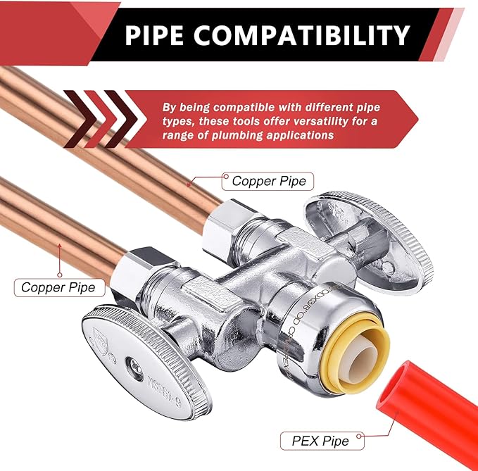 (Pack of 20) EFIELD Push Fit 1/2" x Dual 3/8" OD Compression Straight Stop Valve, 1/4 Turn with a Disconnect Clip Tool,(PF-VALVE039-20PCS)