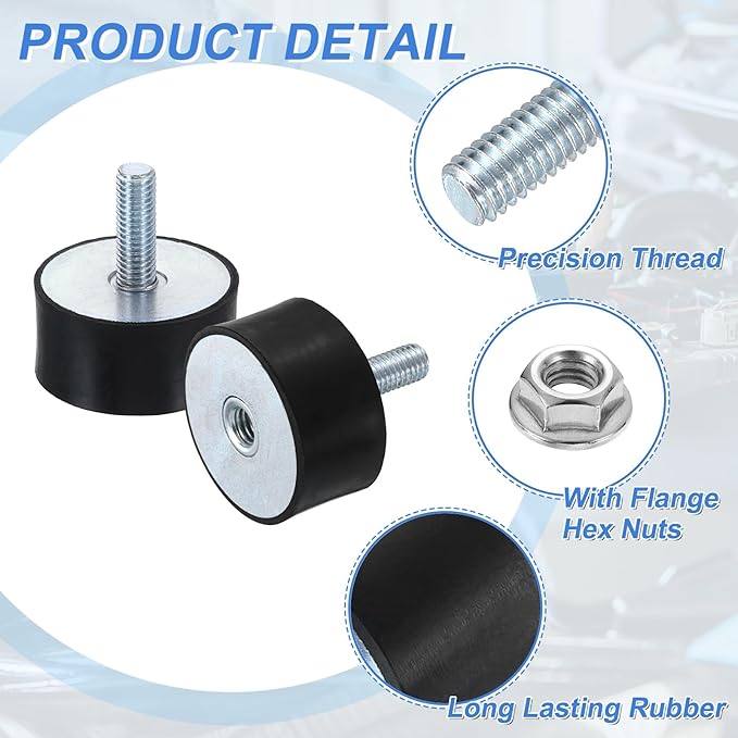 uxcell M8 Rubber Mounts, 2Pcs 40x20mm(DxH) Rubber Cylindrical Anti Vibration Isolator Shock Absorber with Lock Nut for Car Bobbin Generator Air Compressors