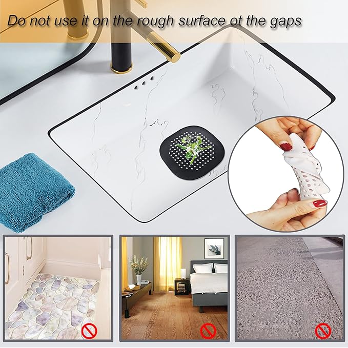 Hair Drain Catcher,Square Drain Cover for Shower Silicone Hair Stopper with Suction Cup,Easy to Install Suit for Bathroom,Bathtub,Kitchen 2 Pack (Sliver Grey Black)