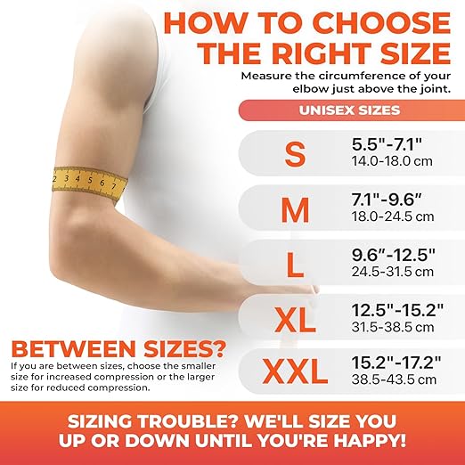 DR. BRACE® Elite Elbow Brace Support, Breathable Elbow Compression Sleeve with Gel Pad for Golfer's, Tennis Elbow & Tendonitis Treatment & Pain Relief 2024 (Grey-Orange, Large)