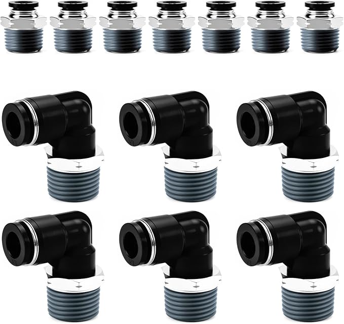 Pneumatic 3/8 Push to Connect Fittings Male Thread Elbow and Straight Combination Air Line Quick Connect Fittings 3/8"OD x 1/2"NPT Quick Connect Air Hose Fittings (Pack of 12)