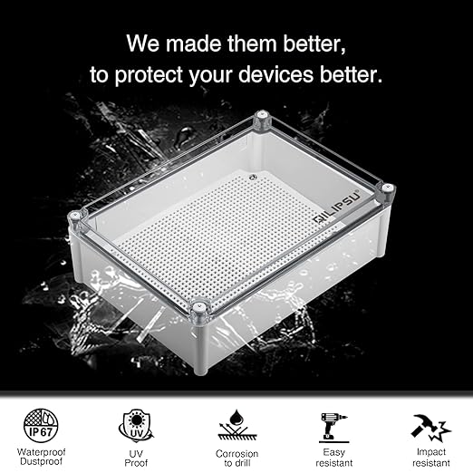 QILIPSU Outdoor Junction Box IP67 Waterproof Project Box ABS Plastic Weatherproof Electrical Enclosure Clear Cover (11"x7.5"x5.1" CC)