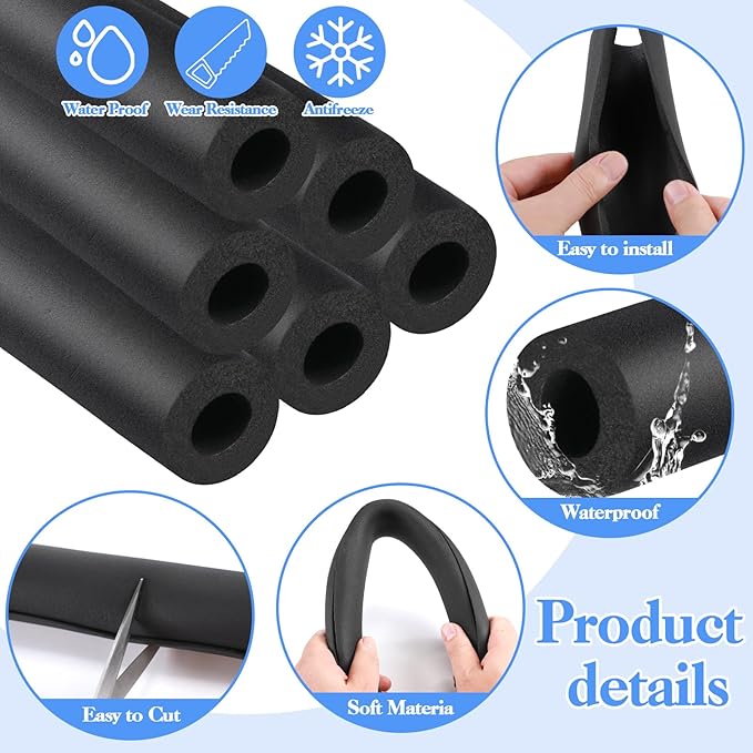 6 Pcs Pipe Insulation Foam Tube Black Pipe Wrap Freeze Protection Heat Preservation Pipe Covers for Tubing Outdoor Water Pipe Freeze Protection (1.3FTx1.06in)