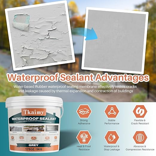 Polyurethane Waterproof Sealant 175 oz, Light Grey Professional Coating for Roofs, Concretes, Gutters | Fix Leaks & Cracks | Indoor and Outdoor Use