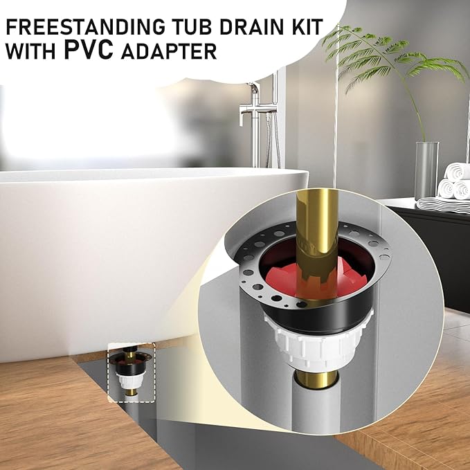 PVC Freestanding Tub Drain Rough-in Kit, Bathtub Drian Kit with PVC Plastic Adapter and Brass Tail Pipes, Compatible with Freestanding Bathtubs, Floor Mounted Bathtubs and Island Bathtubs
