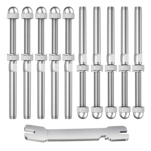 BLIKA 10 Pack Cable Railing Swage Threaded Stud Tension End Fitting Terminal for 1/8" Deck Cable Railing, T316 Stainless Steel, Cable Railing tensioner 1/8" for 2"x2" Wood/Metal Post