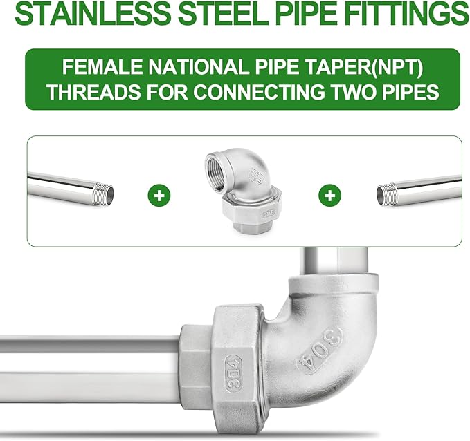 TAISHER 1PCS 304 Stainless Steel 90 Degree Elbow Union，1/2" NPT Female x 1/2" NPT Female Cast Pipe Fitting