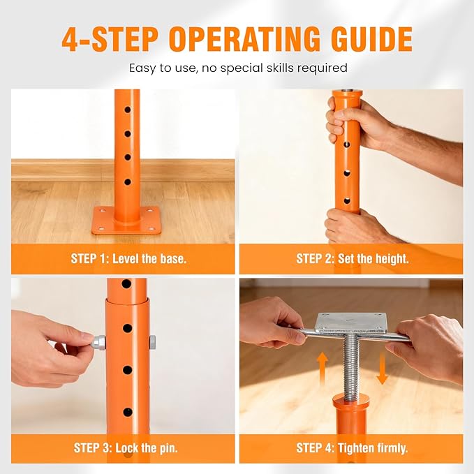 Adjustable Support Jack Post, 4-Pack 2-Ton Screw Jack Stand for House Floor Leveling, Beam Support, Deck & Shed Leveling, 4400 lbs Capacity, 19 to 36 Inch, Orange