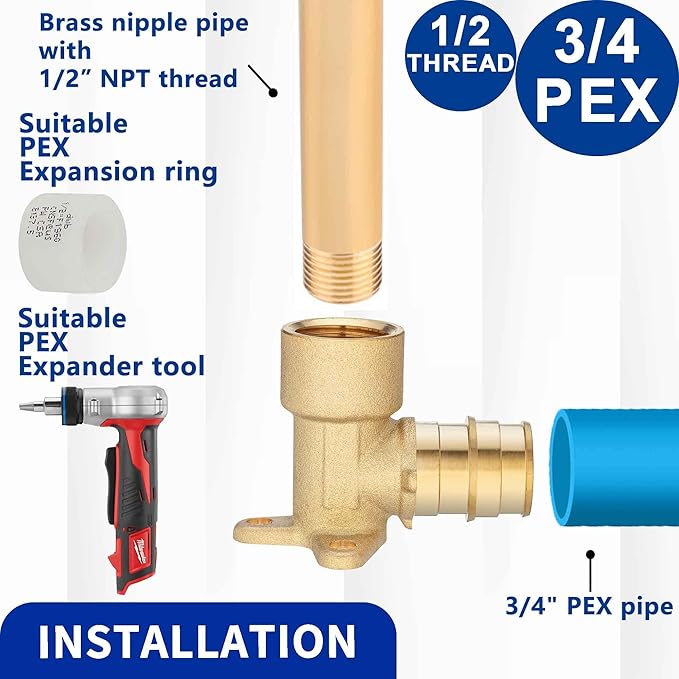 (5 Pack) Lidertik Drop Ear Elbow PEX Adapter, 3/4" PEX ASTM F1960 to 1/2" NPT Female Threaded Adapter Brass Plumbing Connection for Tube Expansion Install