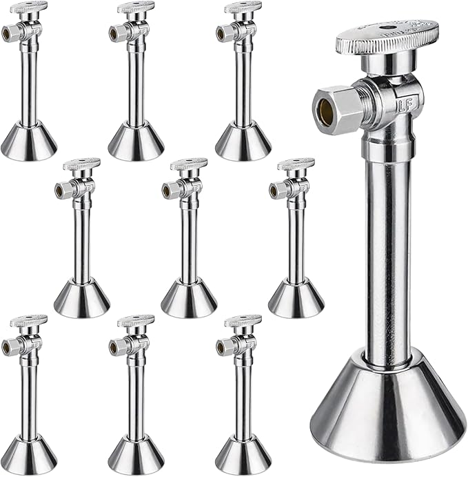 10-PCs HeSun Angle Stop Valve with 5-Inch Copper Sweat Tube Extension, 1/2" Sweat x 3/8" OD Compression Angle Stop, 1/4 Turn Shut Off Valve for Bathroom(VALVE145-10)