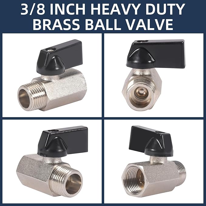 10 Pack 3/8'' Mini Brass Ball Valve 3/8 Inch Female x Male Threaded NPT Ball Valve Shut-Off Valve Plumbing Fitting for Water Oil Gas