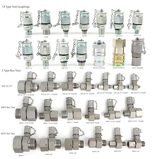 Hydraulic Pressure Test Coupling Kit, JIC BSPP ORFS Hydraulic Swivel Run Tees Set Repair Tools for Most Excavator Construction Machinery 3 Gauges 4 Test Hoses 14 Couplings 19 Tee Connectors