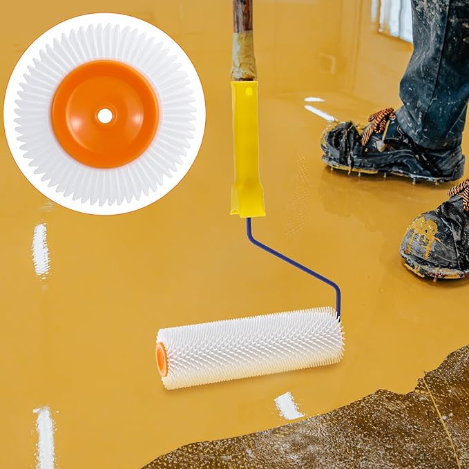 QWORK Self-Levelling Cement Tool Kit, Floor Construction Roller Spike Shoes, Epoxy Floor Paint Tool, Stainless Steel Scraper Self-Leveling Rake