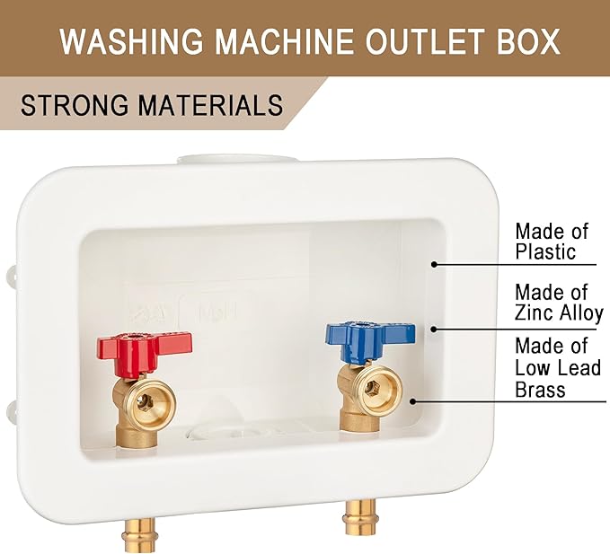 [1 Piece] Lingmfg Washing Machine Outlet Box 1/2 inch Press-Connect with 2 inch Central Drain, Connect 3/4 inch Washing Machine Hoses LING -WMOB-WO-WHA-6