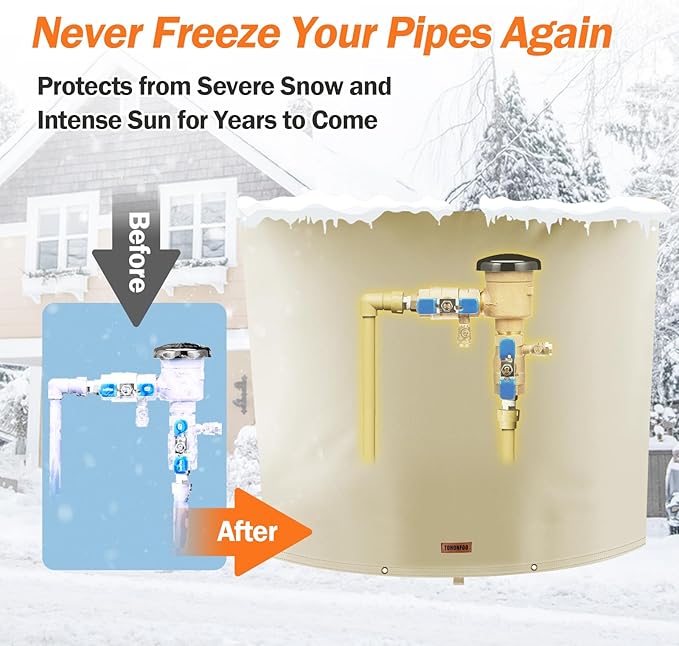 Backflow Preventer Pipe Insulation Cover (5°F) - Irrigation Sprinkler Valve Insulated Pouch - Water Well Pump Cover - Sturdy 5 Layers for Winter Freeze Protection, 80" W x 70" H, Beige