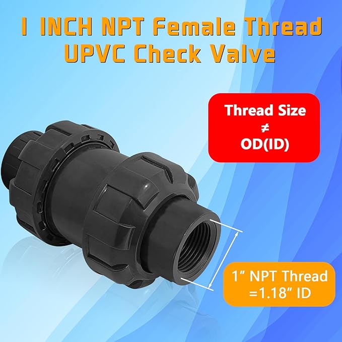 1in NPT PVC Spring Check Valve, UPVC Swing Utility Water One Way Check Valve, Sch80 Pool Ball Check Valve for Backflow Prevention