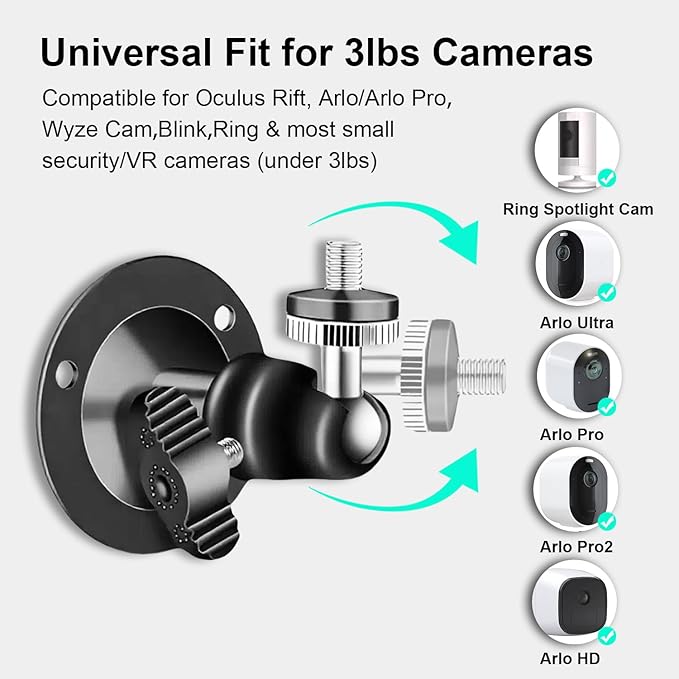 Camera Bracket Mount 5 Pcs Metal Outdoor Indoor Security Wall Mount for Oculus Rift Sensor Arlo, Arlo Pro, 360° 1/4" Screw Camera Wall Mounts CCTV Suvellicance System BNCUHF