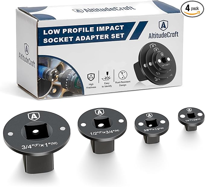 2025 Low Profile Impact Socket Adapter Set, Drive Ratchet Adapter Set, Designed for Tight Spaces, 3/8" to 1/2", 1/4" to 3/8", 3/4" to 1", 1/2" to 3/4", 4PC