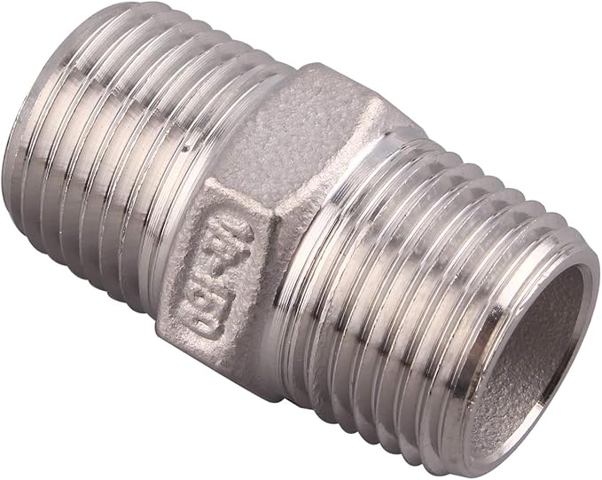 Hex Nipple 1/2 Inch Male NPT - DERPIPE Stainless Steel 304 Threaded Pipe Fitting for Brew Kit, Home Piping Application(Pack of 5)