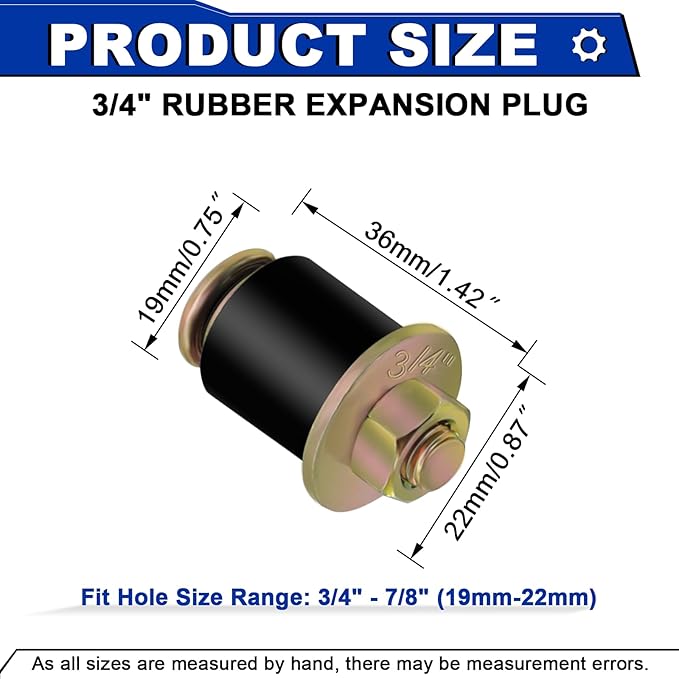 3/4" Rubber Expansion Freeze Plugs, 8PCS Automotive Engine Expandable Freeze Rubber Plugs Fit Hole: 3/4" - 7/8" (19 mm - 22 mm)
