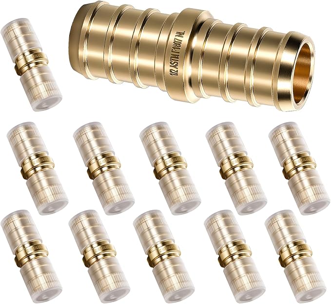 PEX Fittings 1/2 Inch, 12PCS Coupling Lead-Free Brass Connectors for PEX B Pipe, NSF UPC Certified, ASTM F1807, Compatible with Crimp/Clamp Rings (Hot/Cold Water, Hydronic Heating)