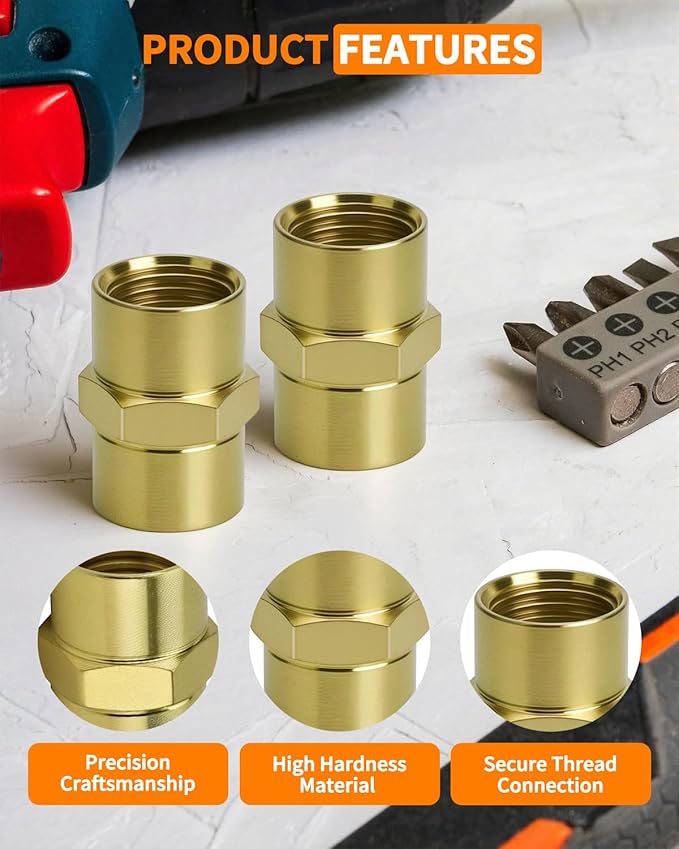 8 PCS Brass Coupling, 1/4 NPT Coupler Female to Female Hex Head Pipe Fitting, Compressor Connector 1/4 FNPT to 1/4 FNPT Coupler, Air Hose Adapter Brass Fittings