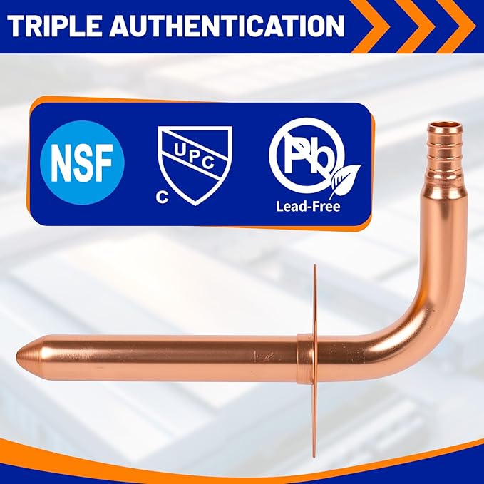 (Znkiok®10 Pack) 1/2 Inch Pex Fittings,Copper Stub Out Elbow With Wall Flange 1/2" x 6"，For Pex B and C Plumbing Systems,UPC,NSF/ANSI 61 Certified.