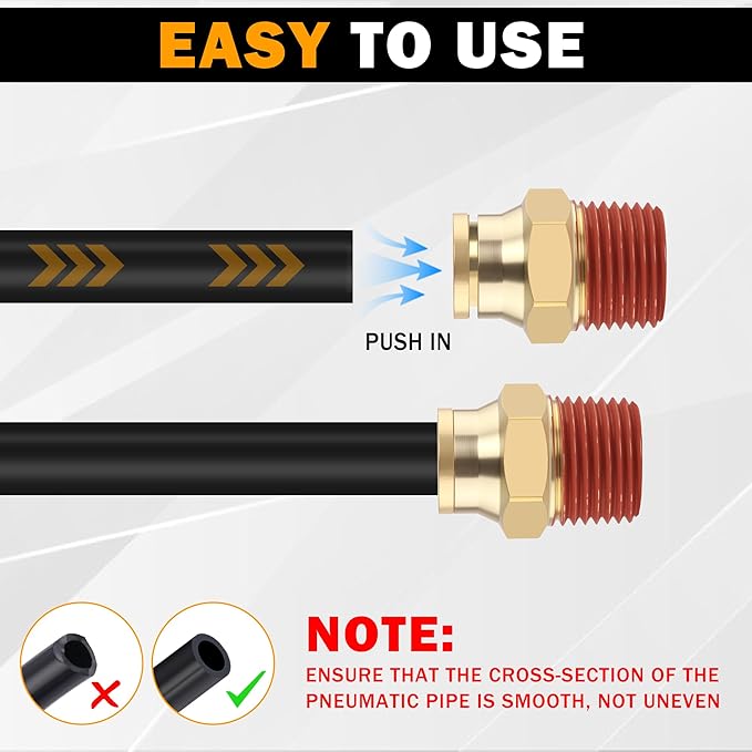 5PCS Quick Push to Connect Fittings, Brass Union Straight DOT Approved 1/2" Tube OD x 1/2" NPT Thread Air Line Adapter for Truck Trailers and Air Brake System