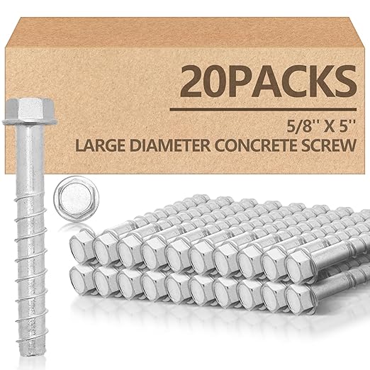Tandefio 20 Pack 5/8" x 5" Concrete Screw Anchor Galvanized Large Diameter Heavy Duty Plated Concrete Anchors for Masonry Brick Anchoring Block Decking Framing Hex Drive