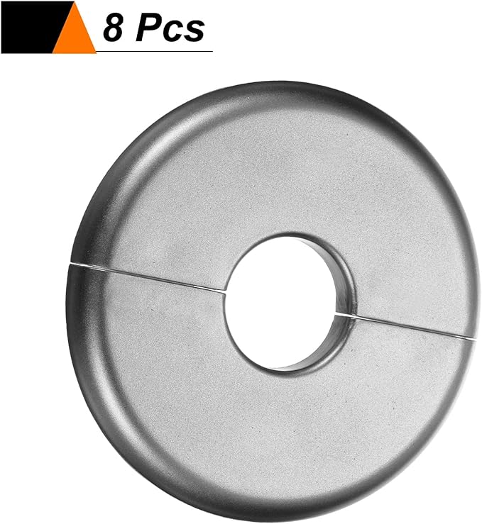 HARFINGTON 8pcs Wall Split Flange 22.5mm/0.9" Self-Adhesive Plumbing Cover Plates ABS Plastic Round Escutcheon Plate Buckle Design for Water Pipe Bathroom Kitchen Decoration, Gray