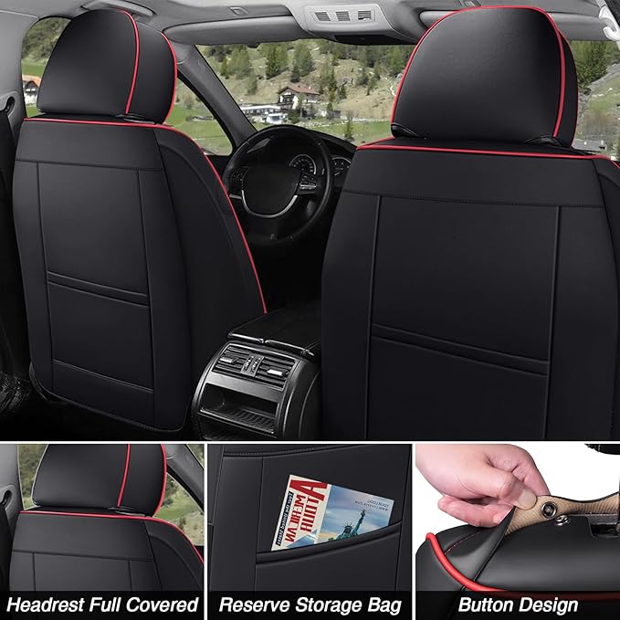 Car Seat Covers for Jaguar E-PACE 2018-2024,Breathable Nappa Leather Car Seat Protector,Front Seat Covers Automotive Seat Cushion with Airbag Compatible(Front Seats,Black-Red)