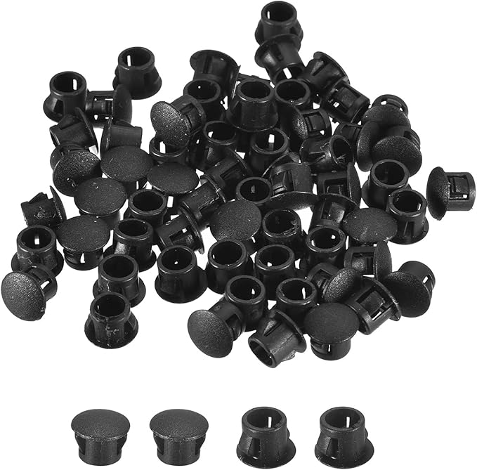 uxcell 5/16" Plastic Hole Plugs, 110Pcs Flush Type Panel Round Snap in Fastener Knockout Locking Plugs for Furniture Insert End Caps Panels, Black