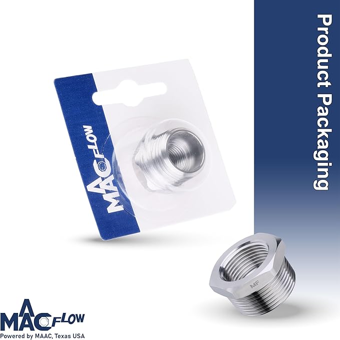 MAACFLOW Stainless Steel 1/2" Male NPT to 1/4" Female NPT Adapter Reducer Hex Bushing (Thread OD 0.81" - ID 0.44") (Pack of 1)