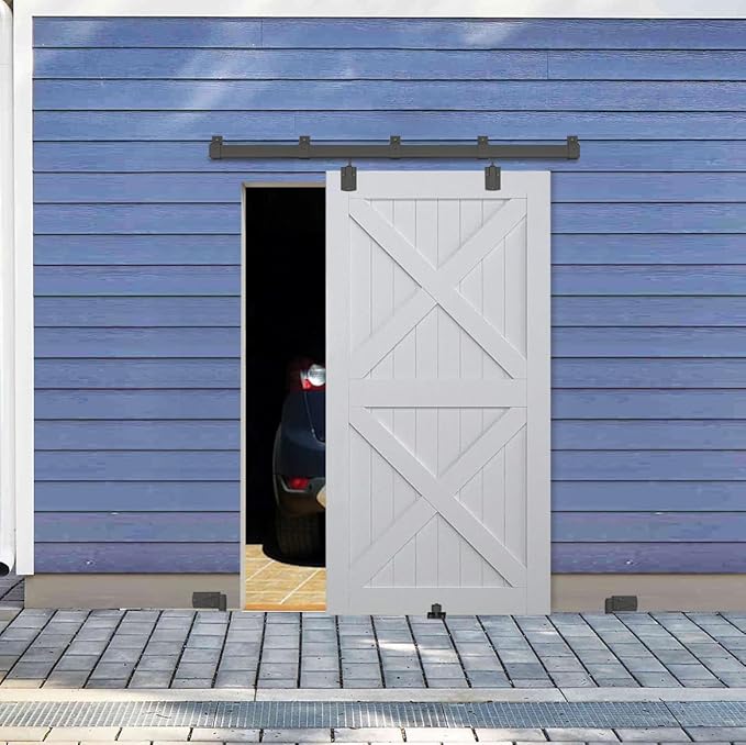 Exterior Barn Door Hardware Kit, BARNSMITH 6FT Sliding Barn Door Hardware Heavy Duty Barn Door Track Kit for Indoor and Exterior Door, Wall Mount Kit, Black (NO Door, Hardware Only)