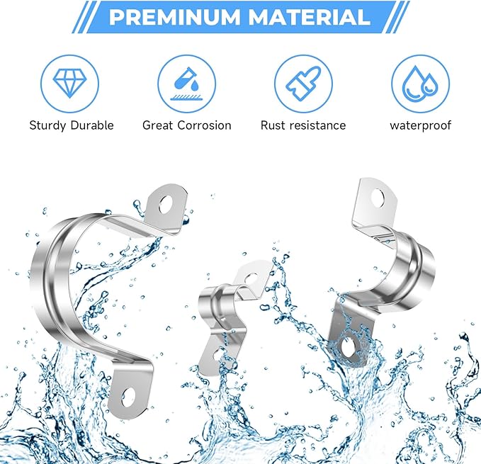 24Pcs 1 3/8 Inch (35mm) 304 Stainless Steel Conduit Clamps, U-Tube Strap Pipe Clamp 2 Hole Strap U Bracket Rigid Pipe Metal Conduit Strap Tension Clips U-tube Clamp