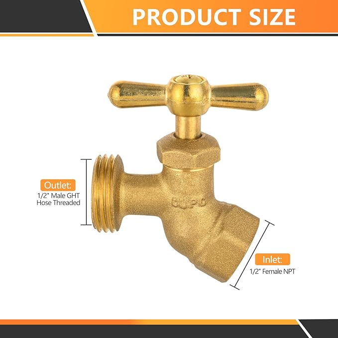 HeSun 2-Pack Brass No-Kink Hose Bibb Valve, 1/2" FIP Inlet x 3/4" MHT Outlet, Garden Hose Faucet/Valve(BIBCOCK008-2)