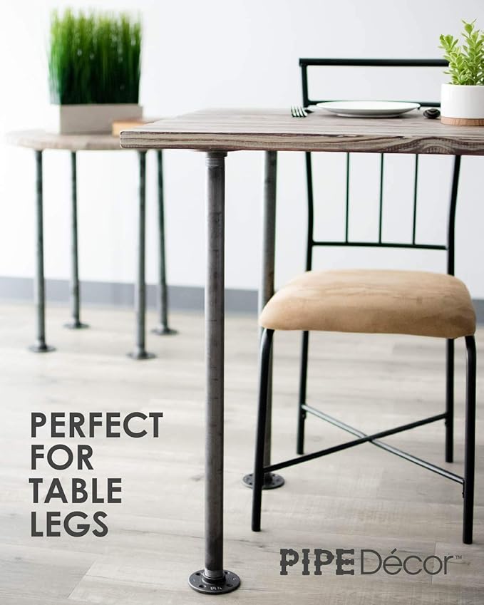 PIPE DECOR 1" x 30" Black Steel Plumbing Pipe, 4-Pack, Pre Cut Connector, Industrial Steel Grey Fits Standard One Inch Threaded Black Malleable Iron Fittings, Build Vintage DIY Furniture