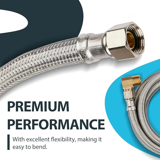 (10 Pack) Seelink 10FT Stainless Steel Dishwasher Hose, 3/8" COMP x 3/8" MIP 90 Degree Elbow, Brust Proof Water Supply Line