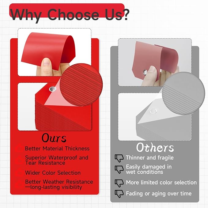 200 Waterproof Writable Plastic Hang Tags - 6 1/4 x 3 1/8, Red