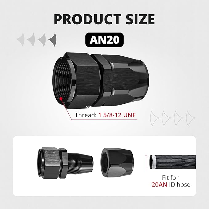 EVIL ENERGY 20AN Hose End Fitting Straight Swivel for CPE Braided Hose Black 2PCS