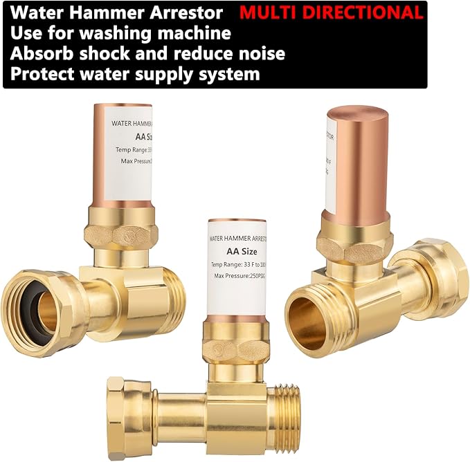 (2 Pack) Lidertik Water Hammer Arrestor for Washing Machine and 3/4 Inch Garden Hose, Copper Chamber and 2 More Washers, Absorb Shock and Reduce Noise LI-XYJSC-ZT-S(2 PCS)