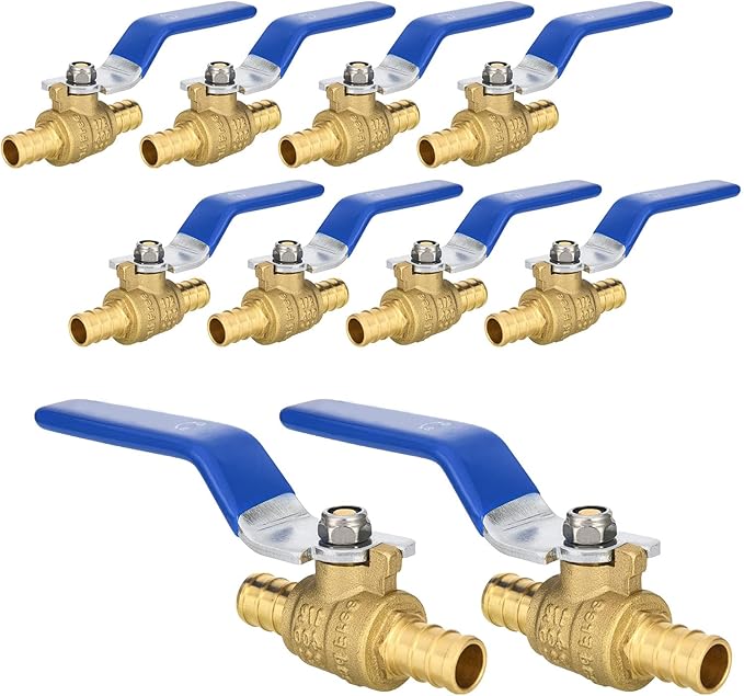 10-PCs HeSun PEX Ball Valves, 1/2-Inch Brass Crimp Pex Valve for Hot and Cold Water, 1/4 Turn Full Port Shut-off, ASTM F1807, Blue(VALVE009)