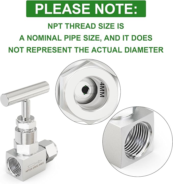 TAISHER 1PCS 304 Stainless Steel High Pressure Straight Needle Valve 3/8" NPT Female x 3/8" Tube OD For Flow Control Water Gas Oil