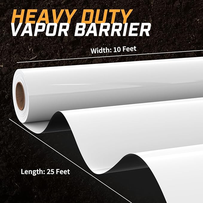 Crawl Space Vapor Barrier, 16 Mil Vapor Barriers, 10' x 25', Drop Cloth Vapor Barrier Covering for Crawl Space Encapsulation, Heavy Duty Polyethylene Plastic Sheeting, Black and White Panda Film