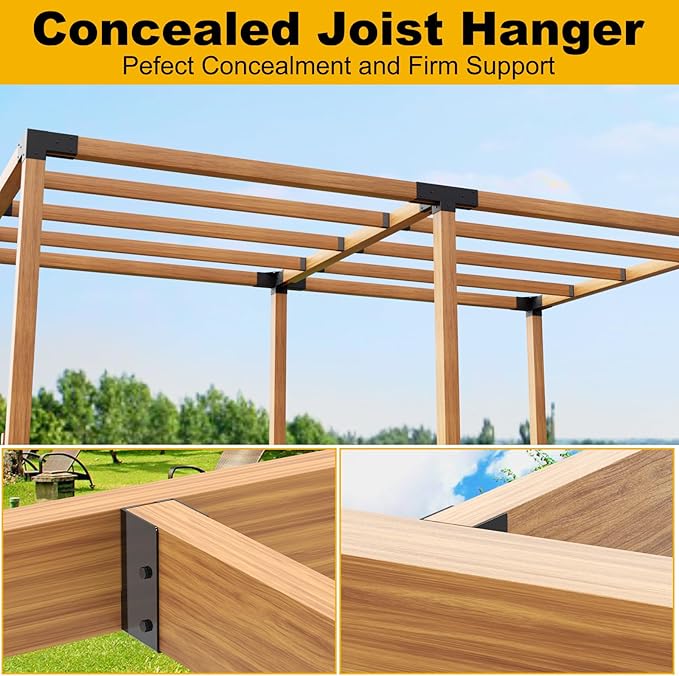 Concealed Joist Hanger (6 Pack), 2"x4" Outdoor Concealed-Flange Joist Bracket with Screws, Q235B Steel Powder Coated Concealed Mount Light Joist Hangers for 2"x4" Beam, Swing, Handrail, Fence