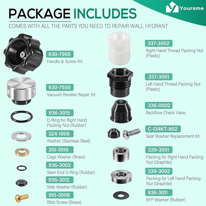630-8500 Wall Hydrant Complete Service Repair Kit Replaces for 300, 400 & 500 Series Mansfield Style Hydrants and 300 & 400 Series Wall Hydrants
